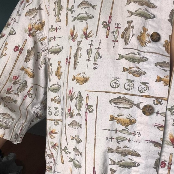 Woolrich Vintage Khaki Freshwater Fish Button Front Short Sleeve Shirt Size XL - Picture 4 of 12